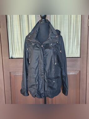 H&M Black Utility Hooded Jacket with Zip and Snap Pockets